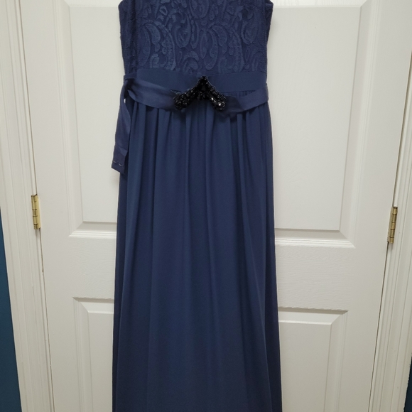 πHost Pickπ Belle Badgley Mischka Navy Full Length Formal Gown, Size 8 - Picture 4 of 14